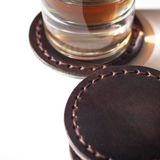 Hi Leather Hakiki Deri Bardak Altlığı Koyu Kestane (Dörtlü Set)