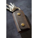 Hi Leather Hakiki Deri Çıtçıtlı Anahtarlık - Kestane Rengi