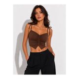 Hiannon Kadın İp Askılı Ön Büzgülü Crop Bluz Yazlık Şık