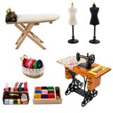Hiawbon 1:12 Ölçekli Minyatür Dikiş Ev Sahnesi Model Aksesuarları Simülasyon Vintage Dikiş Makinesi, Dikiş Kutusu, Ütü Masası