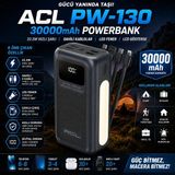Hibotekno Acl PW-130 30000MAH Powerbank 22.5W Hızlı Şarj LCD Göstergeli Dahili 4 Kablolu Type-C Lightning Micro USB Kamp Fenerli Taşınabilir Şarj Cihazı - 00-Siyah - Beyaz