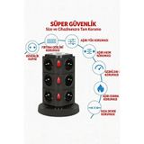 HİBOTEKNO Akım Korumalı Kule Priz 12’li Kablosuz Şarjlı 2 Type-C USB Çoklu Priz