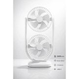 HiboTekno BWFN28 Çift Başlıklı Masaüstü Vantilatör - Şarjlı, 3 Kademeli Taşınabilir Soğutucu Fan 10W 2.400 Mah Usb-C Girişili Taşınabilir Fan - Beyaz