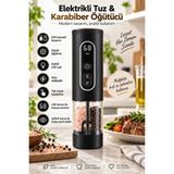 HiboTekno Tuz Karabiber Değirmeni Akıllı LED Ekranlı Şarjlı Otomatik 3 Hız Ayarlı Seramik Bıçaklı Baharat Öğütücü - Siyah