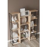 Hibrit 12 Raflı Metal Kitaplık Meşe