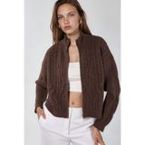 Hiccup Crop Yumuşak Dokulu Fermuarlı Saç Örgülü Triko Hırka