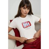 Hiccup Kadınlar Baskı Detaylı Regular Fit Bisiklet Yakalı %100 Pamuklu Crop T-shirt Buz Mavisi - XL