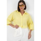 Hiccup Kadınlar BDART Düğmeli, Crop, Oversize Çizgili Gömlek Limon Sarısı