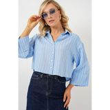Hiccup Kadınlar BDART Düğmeli, Crop, Oversize Çizgili Gömlek Maya Mavisi - XL