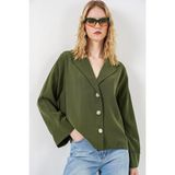 Hiccup Kadınlar Bdart Düğmeli Oversize Blazer Ceket Haki Yeşil