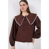 Hiccup Kadınlar BDART Fiyonk Detaylı Poplin Gömlek Mocha Kahvesi - 2XL