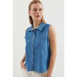 Hiccup Kadınlar Bdart Kolsuz Pamuklu Kot Gömlek Orta Mavi Denim