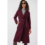 Hiccup Kadınlar Bdart Kruvaze Yaka Kuşaklı Kaşe Ceket Bordo Kırmızı - 3XL - Bordo - Kırmızı