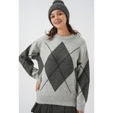 Hiccup Kadınlar Bdart Oversize Argyle Bisiklet Yaka Kazak Gri - Gri AL