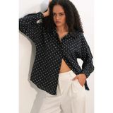 Hiccup Kadınlar Bdart Oversize Puantiyeli Krep Gömlek Siyah - XL