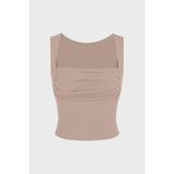 Hiccup Kadınlar Drape Kare Yaka Bluz Kahverengi - S