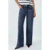 Hiccup Kadınlar Geniş Paça Kot Pantolon %100 Pamuk Orta Mavi Denim Casual Stil