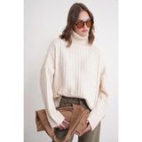 Hiccup Kadınlar Mixray Oversize Ribanalı Balıkçı Yaka Kazak Natural