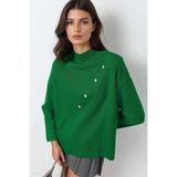 Hiccup Kadınlar MY FASHION Düğme Detaylı Triko Kazak Çam Yeşili - Standart