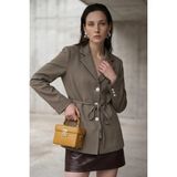 Hiccup Kadınlar MY FASHION Kemerli Krep Blazer Ceket Haki Yeşil - XL