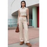 Hiccup Kadınlar MY FASHION Kolsuz Fermuarlı Yelek & Geniş Paça Pantolon İkili Takım Bej Doğal - XL