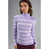 Hiccup Kadınlar MY FASHION Vücuda Oturan Çizgili Fitilli Balıkçı Yaka Kazak Lila Mor - Lila - Mor - Standart