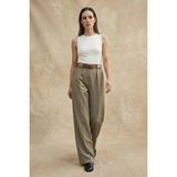 Hiccup Kadınlar MY FASHION Yüksek Bel Pileli Geniş Paça Pantolon Haki Yeşil - 36