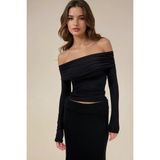 Hiccup Kadınlar Omzu Açık Drapeli Bluz Siyah - XL