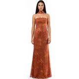 Hiccup Kadınlar Straplez Çiçek Desenli Tül Kuşaklı Bodycon Maxi Elbise Parlak Turuncu
