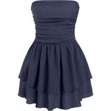 Hiccup Kadınlar Straplez Fırfırlı Arkası Gipeli Mini Elbise Lacivert - 2XL