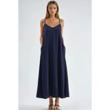 Hiccup Kadınlar V -Yaka A-Form Maxi Elbise Lacivert - XL