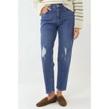Hiccup Kadınlar Yırtık Detaylı Slim Fit Kot Pantolon Orta Mavi Denim - 36