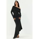 Hiccup Kayık Yaka Asimetrik Bodycon Maxi Elbise