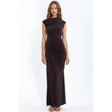 Hiccup Yırtmaç Detaylı Bodycon Sandy Maxi Elbise Mocha Kahvesi