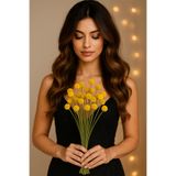 Hidden Botanics 15’li Kurutulmuş Sarı Craspedia Çiçeği (Billy Button) | Doğal Dekoratif Top Çiçek | 50 cm