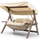 Hier Bafra Swing Ahşap Rattan Salıncak Dış Mekan Bahçe Balkon ve Teras Salıncağı - Bej