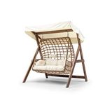 HİER Girne Swing Ahşap Rattan Salıncak Dış Mekan Bahçe Balkon Ve Teras Salıncağı Krem