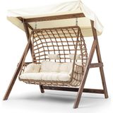 Hier Girne Swing Ahşap Rattan Salıncak Krem Renk Dış Mekan 2 Kişilik Kapasite ile Bahçe Balkon Teras İçin