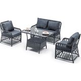 Hier Med Rattan Bahçe Balkon Mobilyası 2+1+1+Masa Bahçe Takımı Balkon Mobilyası - Antrasit