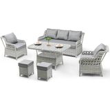 Hier Zen Rattan Puflu Bahçe Balkon Mobilyası 3+1+1 Gri 7 Kişilik Premium Bahçe Takımı Balkon Mobilyası