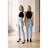 Hies Buz Mavisi Mom Jeans,yüksek Bel Likralı Esnek Kadın Mom Kot Pantolon - 44