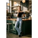 Hies Jeans - İspanyol Paça Likralı Yüksek Bel Mavi Kar Pantolon
