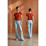 Hies Mavi Kar Ispanyol Jeans, Likralı Esnek Yüksek Bel Ispanyol Paça Bayan Kot Pantolon - Kar Yıkama - 32
