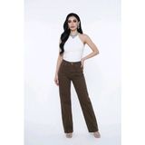 Hies Salaş Palazzo Kot Pantolon - Denim Kumaş Likralı ,Bol Paça Kadın Jeans - Kahverengi-001 - 40