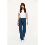 Hies Salaş Palazzo Kot Pantolon - Denim Kumaş Likralı ,Bol Paça Kadın Jeans - Koyu Mavi - 40