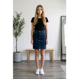 Hies Yırtmaçlı Lacivert Denim Yüksek Bel Likralı Cepli Kısa Kot Etek - 34
