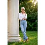 Hies Yüksek Bel Toparlayıcı Slim Fit Ispanyol Paça Mavi Kar Kadın Jeans Pantolon