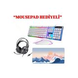 Hietech Kablolu USB Gaming Oyuncu Klavye Mouse Set Reinbow + Oyuncu Kulaklığı + Mousepad Hediye - Beyaz