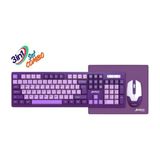 Hietech Kablosuz 3in1 Set Ergonomik Klavye Mouse Mousepad Set -2.4ghz USB Alıcılı Sessiz Klavye Seti - Mor