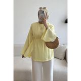 HİFADEN Kadın Geniş Yarasa Kol Oversize Yırtmaç Tasarımlı Bağlamalı Tesettür Tunik Gömlek